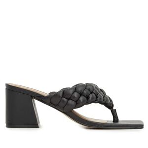 Marc Fisher Norsa Flip Flop Sandal Black Chunky Braided Straps Block Heel 7.5